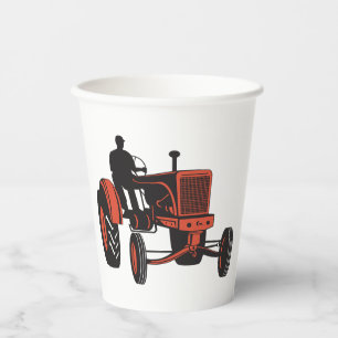 Gobelets En Papier Tracteur agricole rouge vintage rétro agriculteur