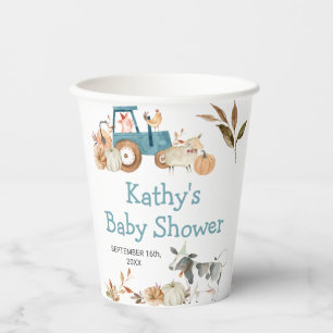 Gobelets En Papier Tracteur citrouille animal de ferme Floral Blanc
