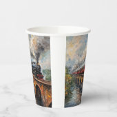 Gobelets En Papier Train à vapeur sur un pont - Peinture à l'huile (Gauche)