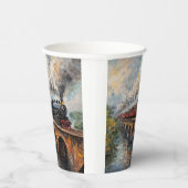 Gobelets En Papier Train à vapeur sur un pont - Peinture à l'huile (Droite)