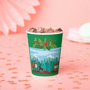 Gobelets En Papier Train de Noël Joyeux Vert
