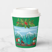 Gobelets En Papier Train de Noël Joyeux Vert (Recto)