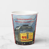 Gobelets En Papier Train ferroviaire Yellow Engine, 65e anniversaire, (Verso)