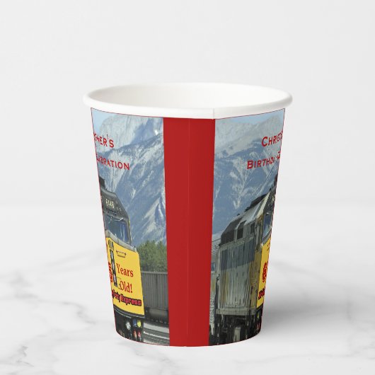 Gobelets En Papier Train ferroviaire Yellow Engine, 65e anniversaire, (Droite)