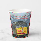 Gobelets En Papier Train ferroviaire Yellow Engine, 65e anniversaire, (Recto)