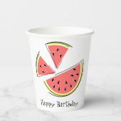 Gobelets En Papier Tranches de pastèque Joyeux Anniversaire (Recto)
