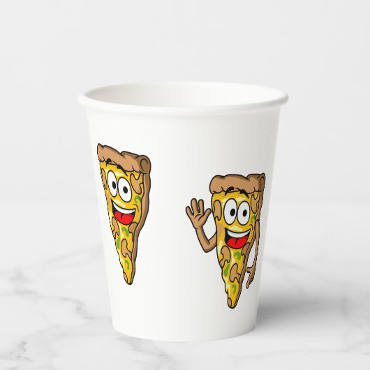 Gobelets En Papier Tranches de pizza aux champignons heureux (Recto)
