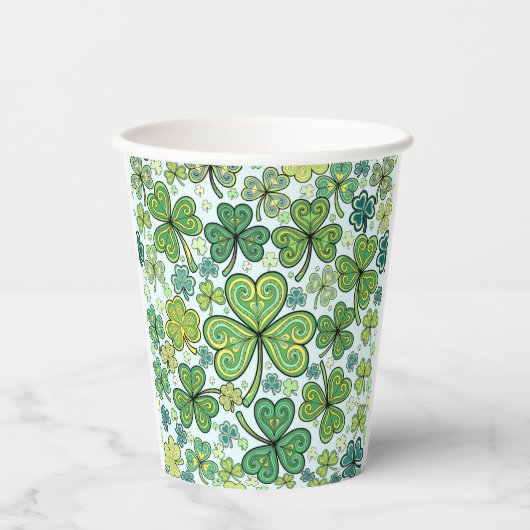 Gobelets en papier Trèfle Shamrock Bleu Vert (Recto)
