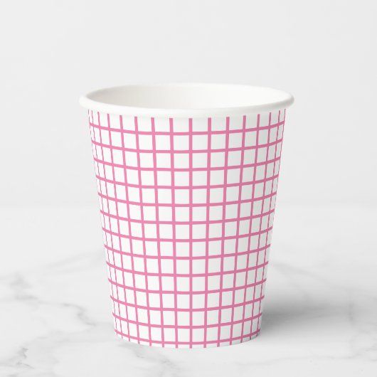 Gobelets En Papier Treillis Fuchsia Rose - Blanc (Recto)