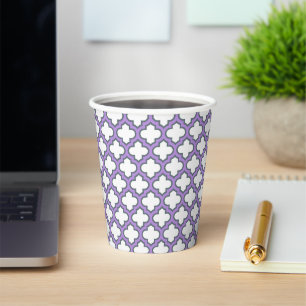 Gobelets En Papier Trellis blanc et violet, treillis, Quatrefoil