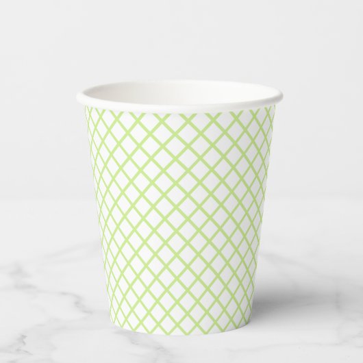 Gobelets En Papier Trellis Diamant Vert de Printemps - Blanc (Recto)