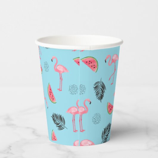 Gobelets En Papier Trendy Tropical Flamingo & Watermelon Pattern (Droite)