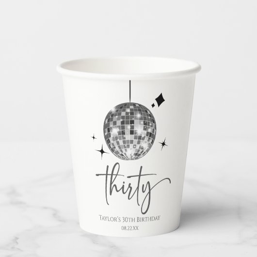 Gobelets En Papier Trente Silver Disco Ball 30e fête d'anniversaire (Verso)