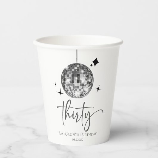 Gobelets En Papier Trente Silver Disco Ball 30e fête d'anniversaire (Recto)