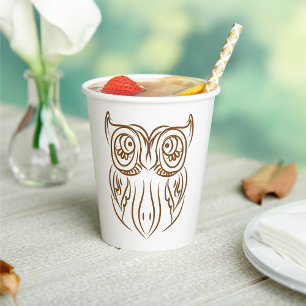 Gobelets En Papier Tribal Owl Line Art moderne Brown Abstrait