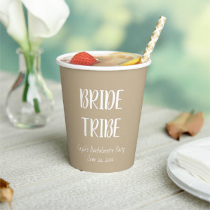 Gobelets En Papier Tribe de mariée Mariage de couleur simple kaki
