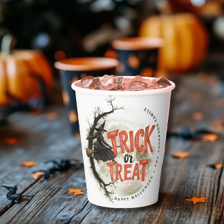 Gobelets En Papier Trick ou traitement Halloween sorcière Vintage Nom