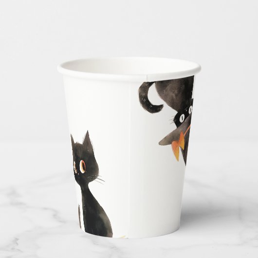 Gobelets En Papier Trick ou Treat Cute chat noir Halloween (Droite)