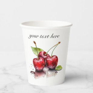 Gobelets En Papier Trio de cerises fraîches en aquarelle, personnalis