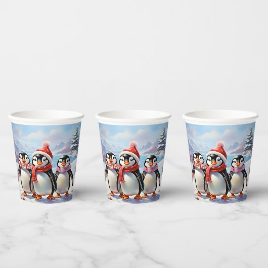 Gobelets En Papier Trio de pingouin de vacances (Multi)