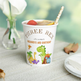 Gobelets En Papier Trois enfants Rex Dinosaur 3e fête d'anniversaire
