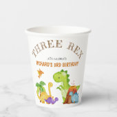 Gobelets En Papier Trois enfants Rex Dinosaur 3e fête d'anniversaire (Recto)