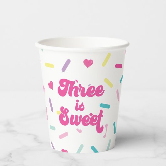 Gobelets En Papier Trois est Sweet Sprinkings 3e anniversaire (Recto)
