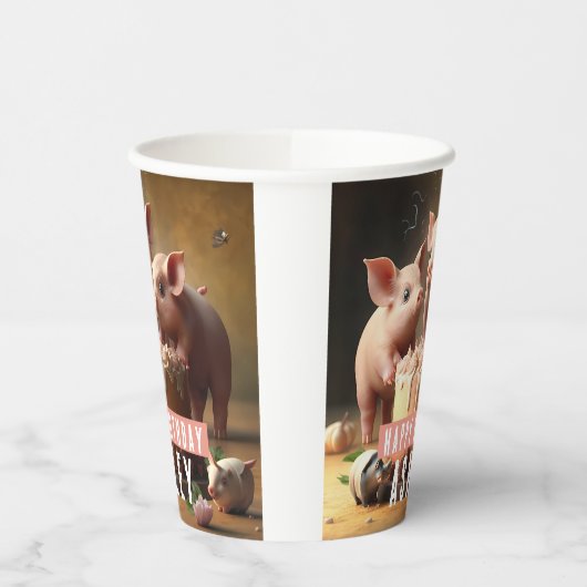 Gobelets En Papier Trois petits cochons gâteau d'anniversaire (Gauche)