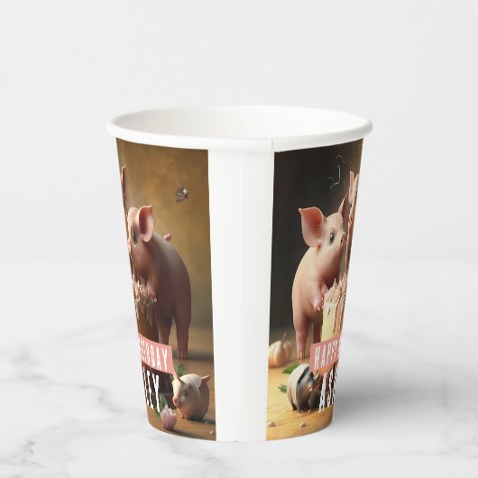 Gobelets En Papier Trois petits cochons gâteau d'anniversaire (Droite)