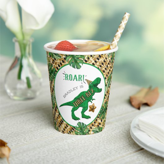 Gobelets En Papier Trois Rex Dinosaur 3e anniversaire (Insitu)