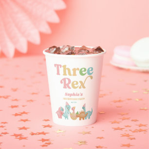 Gobelets En Papier Trois Rex Dinosaur 3ème fête d'anniversaire