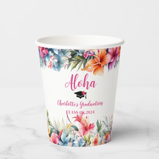 Gobelets En Papier Tropical Aloha Luau Graduation 2024 (Verso)