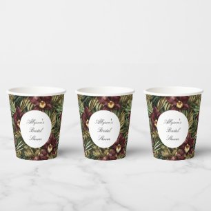 Gobelets En Papier Tropical Burgundy Fleur d'Orchidée Rouge Florale M