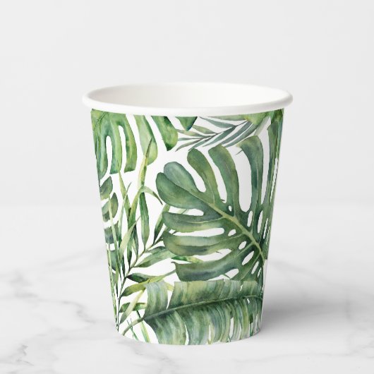 Gobelets En Papier Tropical Green Feuille Botanical Island Palm Tree (Verso)