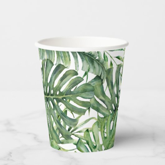Gobelets En Papier Tropical Green Feuille Botanical Island Palm Tree (Recto)