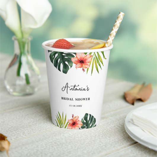 Gobelets En Papier Tropical Monstera Palm Bridal Shower (Insitu)
