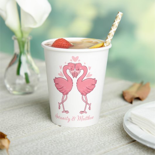 Gobelets En Papier Tropical Pink Flamingo Hawaiian Beach Wedding (Insitu)