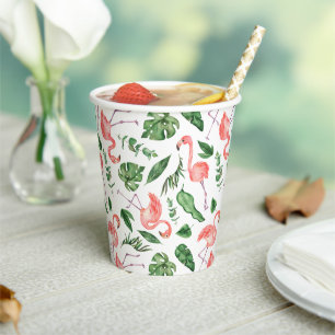 Gobelets En Papier Tropical Pink Flamingo Pattern v2