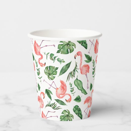 Gobelets En Papier Tropical Pink Flamingo Pattern v2 (Recto)