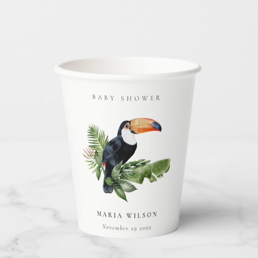 Gobelets En Papier Tropical Rainforest Toucan Foliage Baby shower (Recto)