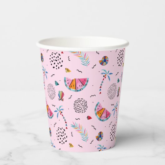 Gobelets En Papier Tropical rose Memphis Style Motif (Verso)