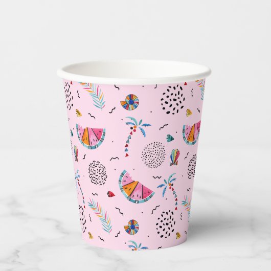 Gobelets En Papier Tropical rose Memphis Style Motif (Recto)