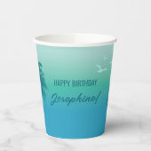 Gobelets En Papier Tropical Summer Palm Trees Aqua Blue Sky Birthday (Gauche)