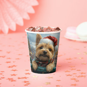 Gobelets En Papier Trottinette de Noël de Terrier Cairn sur Montagnes