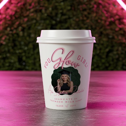 Gobelets En Papier Tu Glow Girl Wavy Pink Neon Graduation Photo