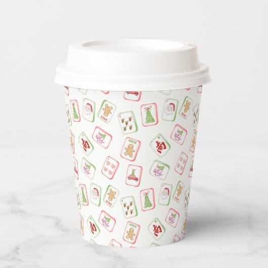 Gobelets En Papier Tuiles de Mahjong de Noël (Recto)