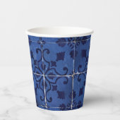 Gobelets En Papier Tuiles portugaises - Azulejo Blue Floral Leaf Desi (Recto)