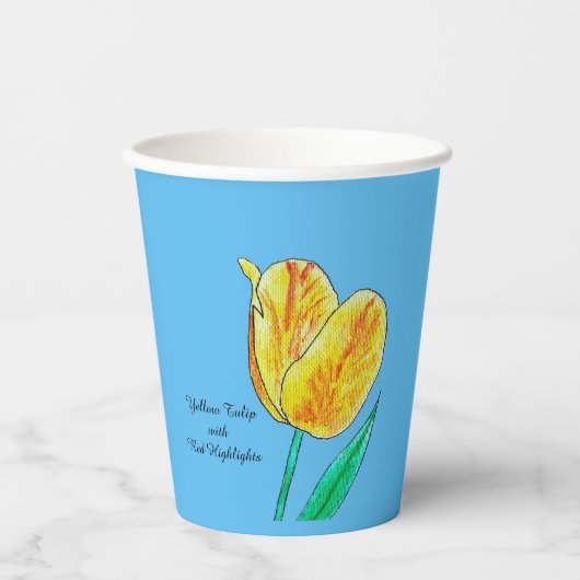 Gobelets En Papier Tulipe jaune reflets rouges  (Recto)