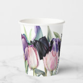 Gobelets En Papier Tulipes aquarelles noires et blanches de printemps (Verso)
