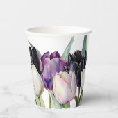 Gobelets En Papier Tulipes aquarelles noires et blanches de printemps (Recto)